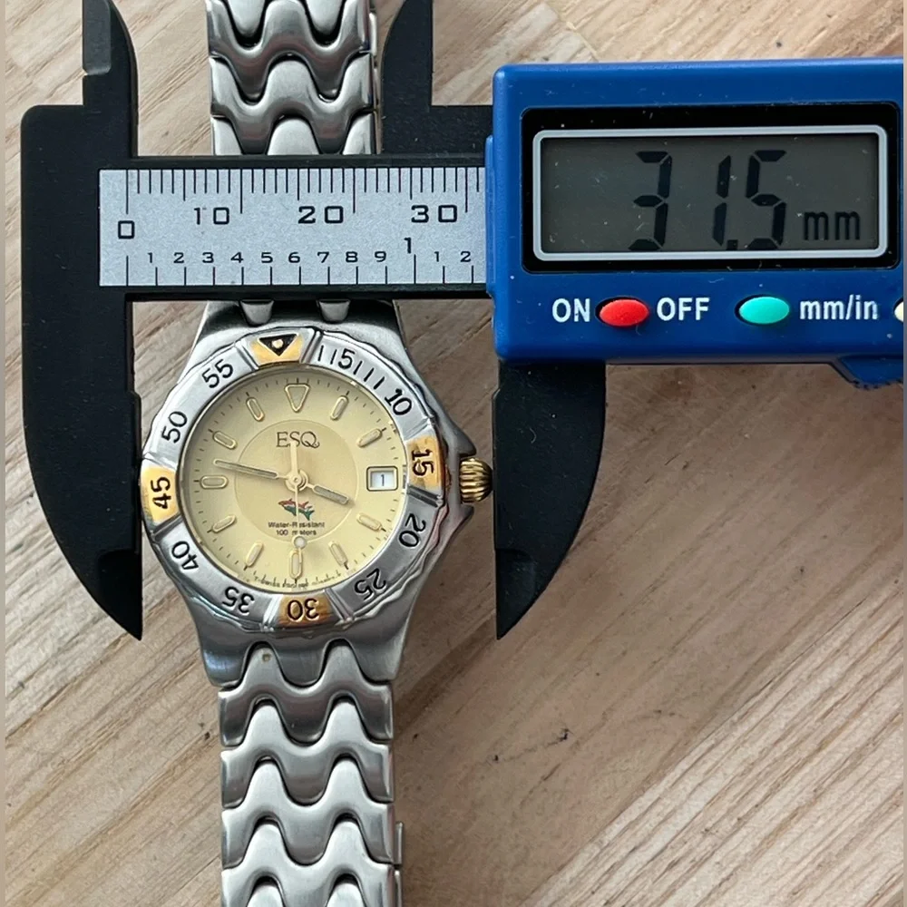 ESQ Super Rare Freedom Ladies Diver Watch Gold-Tone Dial Weave Bracelet Date